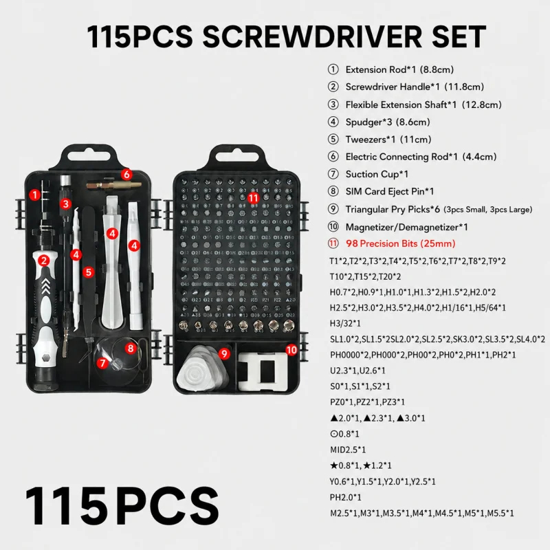 Portable 115in1 Magnetic Screw - đánh giá và giá Electronics Repair Manual